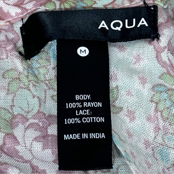 AQUA Rayon Shift Floral Weekend Casual Peasant Nap Dress Crochet Trim Sundress - Picture 14 of 16